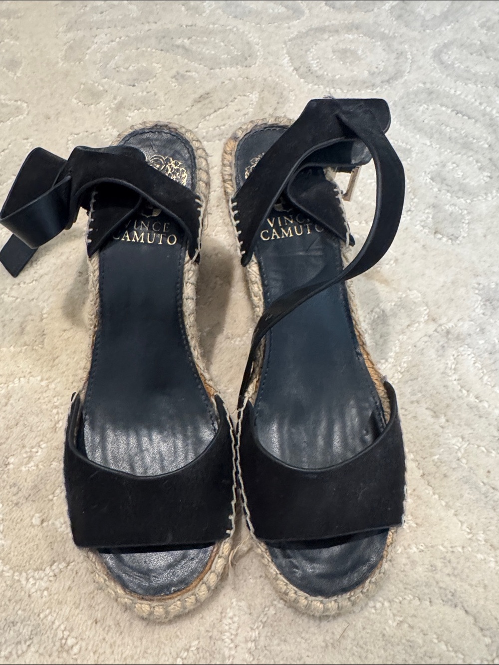 Vince Camuto Black Espadrille Wedge Sandals with Ankle Wrap